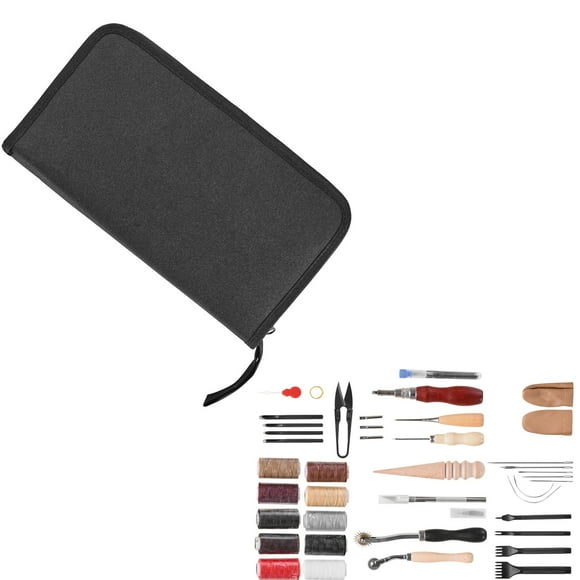 KFFKFF Leather Crafting Equipment Set, 38 Piece Leather Artistry Tools Accompanied by Compact Canvas Carry Bag, Carving Punching Sewing Stamping Slicing Instruments, Perfect for Novice DIY Hobbyists