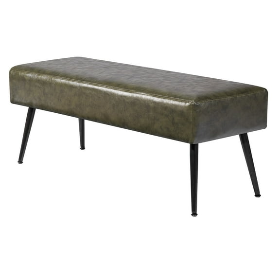 KFFKFF Leather Upholstered Bench with Metal Legs, PU Leather Seat with Stitching for Entryway, Modern Bench for Bedroom, Living Room, Dining Room, or Hallway, Green