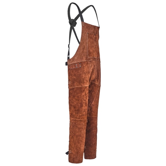 KFFKFF Leather Welding Apron with Split Leg Design, Durable Cowhide Flame-Resistant Safety Gear for Men and Women, Heat-Resistant Apron with Three Pockets for Woodworking, Gardening