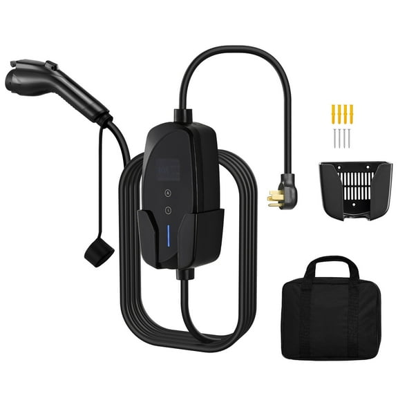 KFFKFF Level 2 EV Charger, 40A Adjustable Current, 240V Portable Electric Vehicle Charger with 25 ft Cable, LCD Screen, NEMA 14-50P Plug, Home Charging Station Compatible with SAE J1772