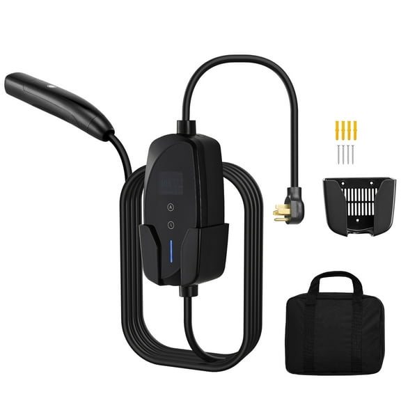 KFFKFF Level 2 EV Charger, 40A Adjustable Current, 240V Portable Electric Vehicle Charger with 25 ft Cable, NEMA 14-50 Plug, LCD Screen, NACS Connector, Compatible with Tesla Models Y/X/3/S