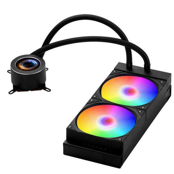 KFFKFF Liquid CPU Cooler, Comprehensive CPU Water Cooler - 120mm PWN Fans & Pump, Customizable Black PC Liquid Cooler with 2.1'' LCD Display & ARGB Lighting, Compatible with Intel 115X/1366/2011