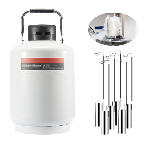 KFFKFF Liquid Nitrogen Storage, 6 L Aluminum Alloy Nitrogen Holder, LN2 Storage Dewar with 6 Containers and Portable Bag with Straps, Cryogenic Storage for Cosmetology Field, Sperm Storage, Research