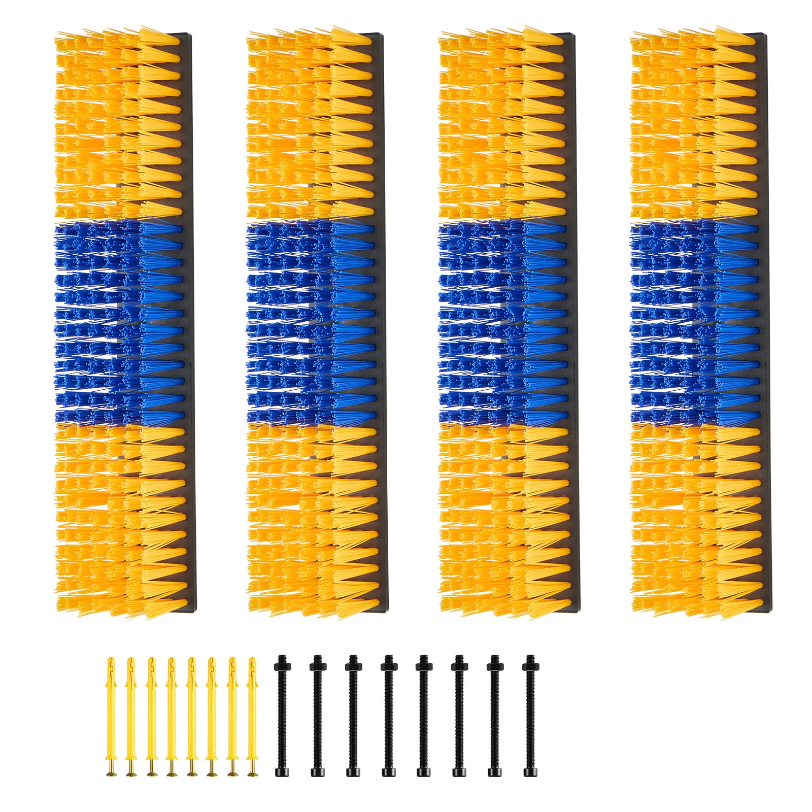 KFFKFF Livestock Scratching Brush, 4PCS Animal Scratcher Brush with 16 Screws, 16.9"x3.9" Grooming and Itch Relief Tool for Cattle, Horses, Goats, Sheep, and Pigs, Yellow & Blue