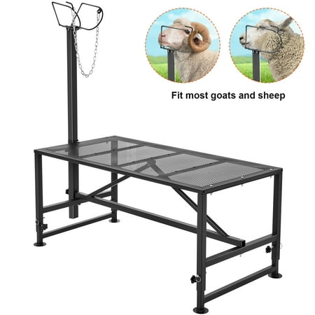KFFKFF Livestock Stand for Goats and Sheep, Dimensions 51x23 inches, Constructed from Durable Metal, Features Adjustable Height from 21 inches to 33 inches, Includes Headpiece and Nose Loop