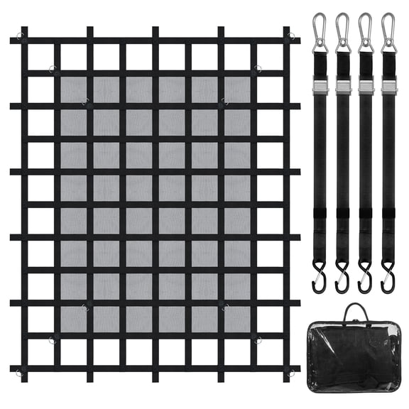 KFFKFF Load Mesh, 72x57 inches, Robust Freight Mesh for Vehicle Beds, 4 Modifiable Straps with Clips & S-Hooks, Durable & Resistant to Weather, Appropriate for Pickup, Truck, Jeep, SUV, Boat
