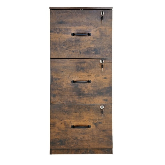 KFFKFF Lockable 3-Drawer File Cabinet, Metallic Vertical Storage Units for Residential Offices, Robust Cabinet with Dual-Stage Adjustable Rod for A4/Letter/Legal Size Documents, Assembly Simplified
