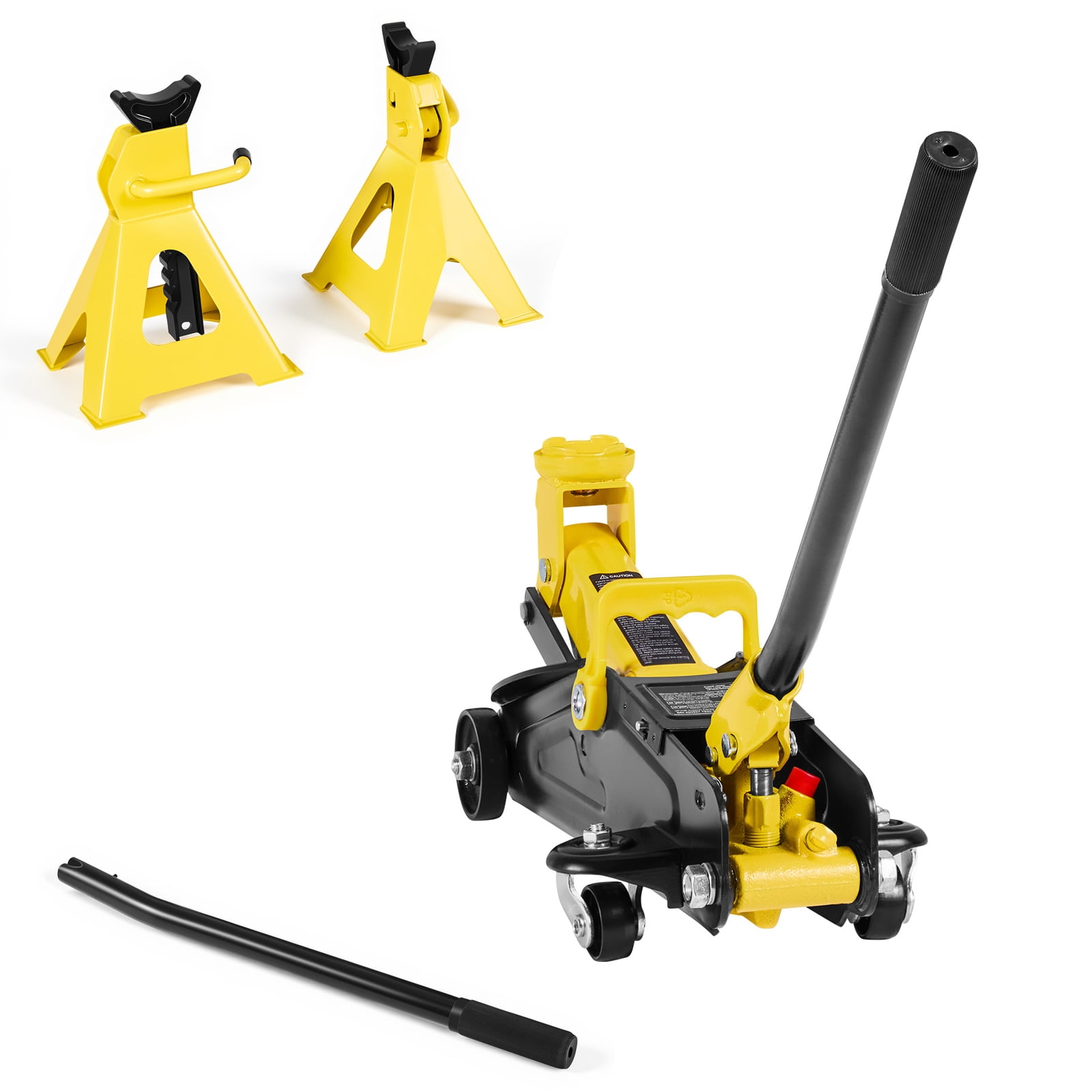 KFFKFF Low Profile Floor Jack, 2 Ton Capacity, Steel Hydraulic Racing Jack with Stands, Single Piston Quick Lift Pump, Trolley Car Lift for Compact SUVs, Lifting Range 5.1-12.2 Inches