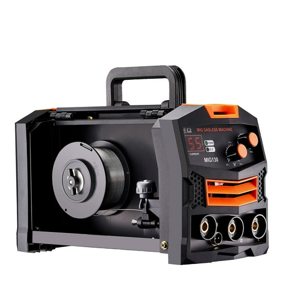 KFFKFF MIG Welding Device, 130Amp Synergic Welding Apparatus, 110V Gas-Free Flux Core Welding Equipment, Compact MIG Welder featuring IGBT Inverter Mechanism and Digital Visualization Panel