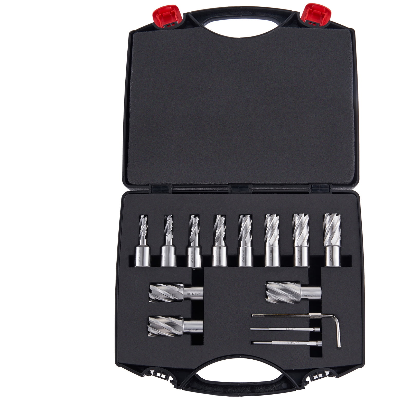 KFFKFF Mag Drill, Collection of 13 Weldon Shank Magnetic Drill Bits, Cutting Diameter Ranging from 7/16" to 1-1/16", 1" Cutting Depth, Crafted from M2AL HSS, Includes 2 Guide Pins