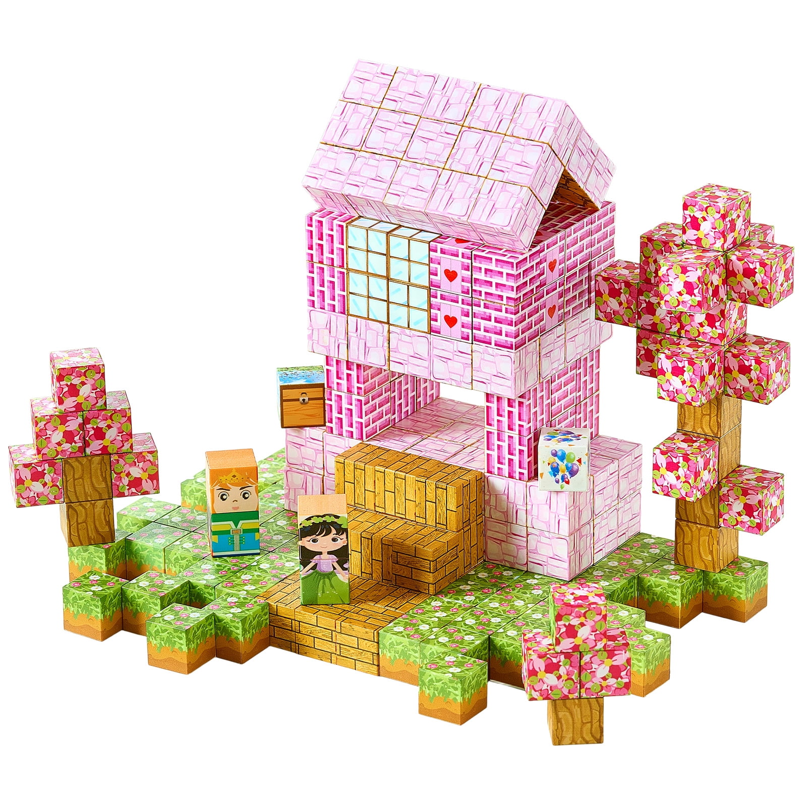 KFFKFF Magnetic Blocks, 100 PCS Princess Castle Set, Magnetic Building Cubes for Kids, STEM Montessori Sensory Toys for Holiday or Birthday Gift, Construction Stacking Toy for Children Aged 3 and Up