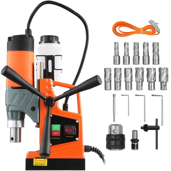 KFFKFF Magnetic Drill with 1450W Motor, 1.6-inch Boring Capacity, 2810 lbf Portable Electric Drill Press, Includes 11 Coring Bits, 850 RPM Speed