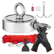 KFFKFF Magnet Fishing Kit, 1700 LBS/771 Kg Dual-Pull Power Robust Magnetic Fishing Set, Uncommon Neodymium Magnetic Fishing Set with Grappling Hook, Sturdy Rope, Gloves, and Eyebolt