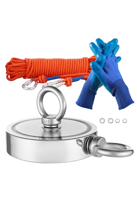 Magnetic Fishing Set, 2000 LBS/907 Kg Dual-Sided Attraction Power Robust Magnetic Fishing Set, Uncommon Earth Neodymium Magnetic Fishing Set Comprises Grappling Hook, Sturdy Rope, Gloves