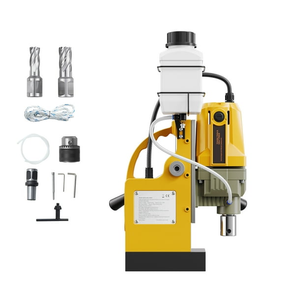 KFFKFF Magnetized Drilling Device, Powered by 1200W Engine, 1.6 in Hole Diameter, 2810 lbf Electrically Operated Drill Press, Accompanied by 2 Core Bits, Adjustable Speed
