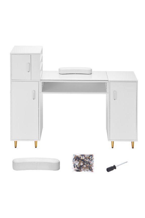 Manicure Table, Crystal Surface Nail Counter, Cosmetic Vanity Nail Hub with Storage Units, Resistant to Acetone Nail Professional Desk for Beauty Parlor Spa Work Area with 8 Steel Supports