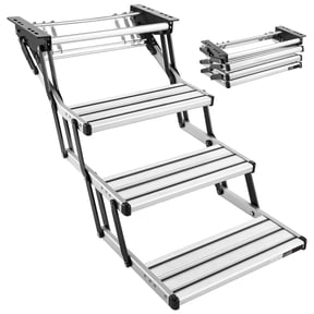 KFFKFF Manual 3-Step Retractable RV Stairs, 440 lbs Capacity, Folding Aluminum Alloy Camper Steps with Steel Frame and Non-Slip Design for Motorhomes, Travel Trailers, and Camper Vans