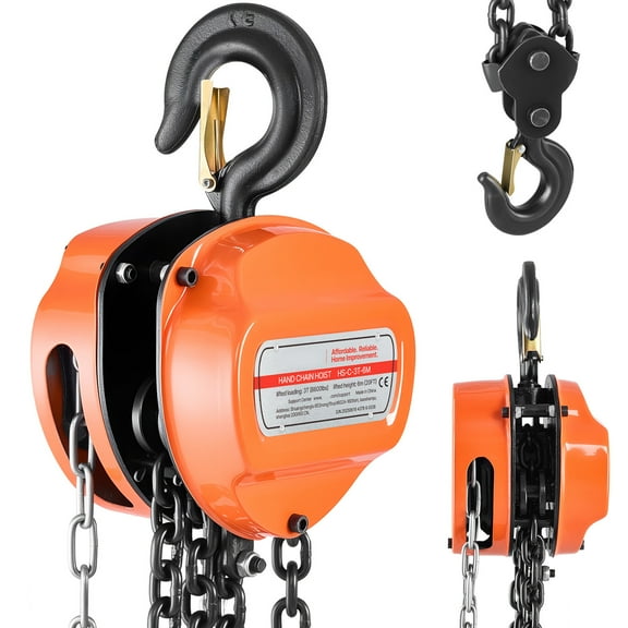 KFFKFF Manual Hand Chain Hoist, 3 Ton 6600 lbs Capacity, Chain Block with Enhanced G80 Galvanized Chain, 20 ft Lift Height, Durable Pulley System for Garage, Warehouse, and Machinery Applications