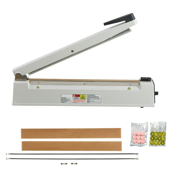 KFFKFF Manual Impulse Sealer, 16-inch, with Adjustable Heat Settings, Ideal for Sealing PE, PP, Mylar, and Plastic Bags. Aluminum Construction, Mobile Design Includes Additional Replacement Kit