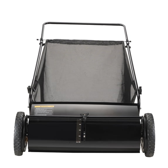 KFFKFF Manual Lawn Cleaner, 26-inch Foliage & Turf Gatherer, Robust Rubber Tires & Reinforced Steel Construction, Long-lasting with Spacious 7 cu. ft. Mesh Storage Sack, 4 Rotating Bristles