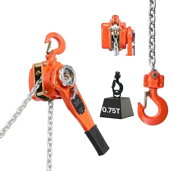 KFFKFF Manual Lever Chain Hoist, 3/4T 1650LBS Capacity Heavy Duty Tool, 5FT Lift with G80 Alloy Steel Chain, Dual Pawl Brake System, 360 Rotating Hooks for Warehouse, Construction, and Garage Use