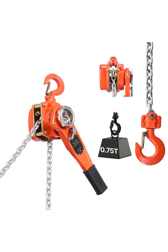 Manual Lever Chain Hoist, 3/4T 1650LBS Capacity Heavy Duty Tool, 5FT Lift with G80 Alloy Steel Chain, Dual Pawl Brake System, 360° Rotating Hooks for Warehouse, Construction, and Garage Use