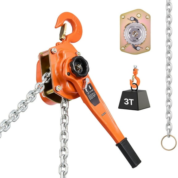 KFFKFF Manual Lever Chain Hoist, 3T 6600LBS Capacity Heavy-Duty Puller, 10FT Lift with G80 Alloy Steel Chain, Dual Pawl Brake System, 360° Rotating Hooks, Ideal for Warehouse, Construction