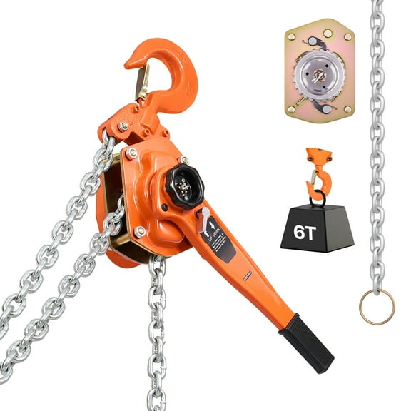 KFFKFF Manual Lever Chain Hoist, 6T 13200LBS Capacity Heavy-Duty Puller, 10FT Lift with G80 Alloy Steel Chain, Dual Pawl Brake System, 360° Rotating Hooks, Ideal for Warehouse, Construction