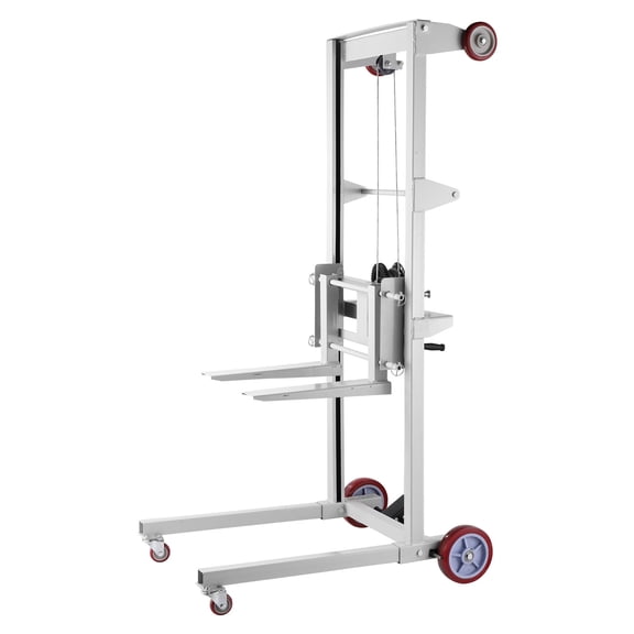 KFFKFF Manual Material Lift Winch Stacker, 551 lbs Load Capacity, 70 in Maximum Lifting Height, Versatile Hand-Operated Pallet Truck with Adjustable Forks and Wheels