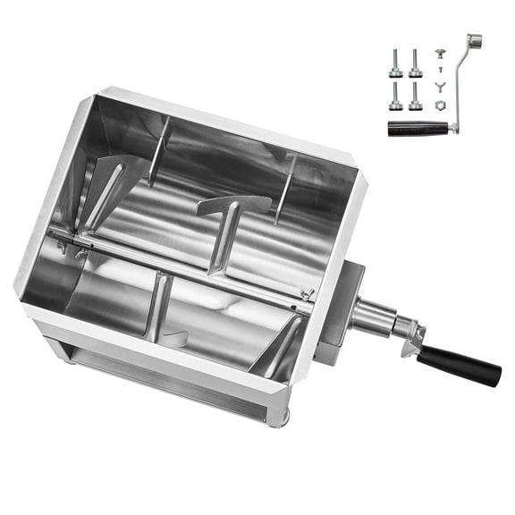 KFFKFF Manual Meat Mixer, 30L Capacity Meat Processing Equipment (Mixes Up to 30 lbs of Meat), Stainless Steel Mixer for Sausage and Ground Meat, Hand-Operated Mixer with Lid, Handle,and Gear Reducer