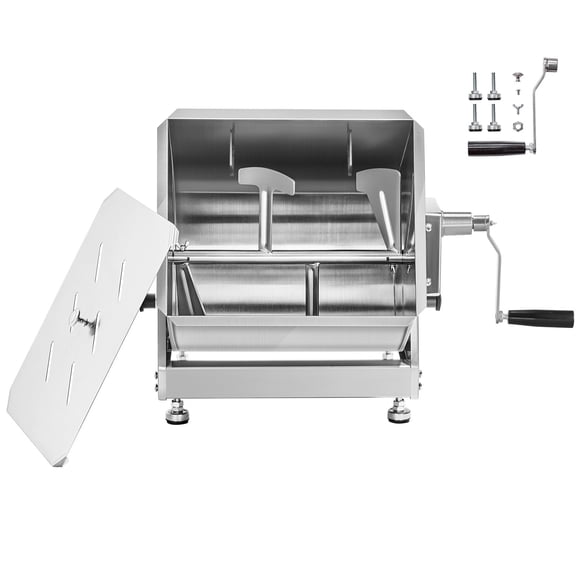 KFFKFF Manual Meat Mixer, 30L Capacity Meat Processing Equipment (Mixes Up to 60 lbs of Meat), Stainless Steel Sausage Mixer with Lid, Handle, and Gear Reducer for Ground Meat