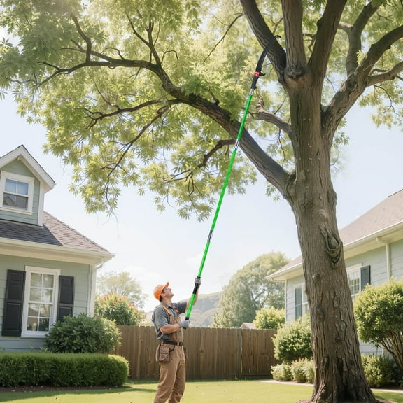 KFFKFF Manual Pole Saw with 3.87-27 ft Adjustable Length, Durable 65Mn Steel Blade, Lightweight Fiberglass Handle, Double-Hook Design for Trimming High Branches, Palms, and Shrubs