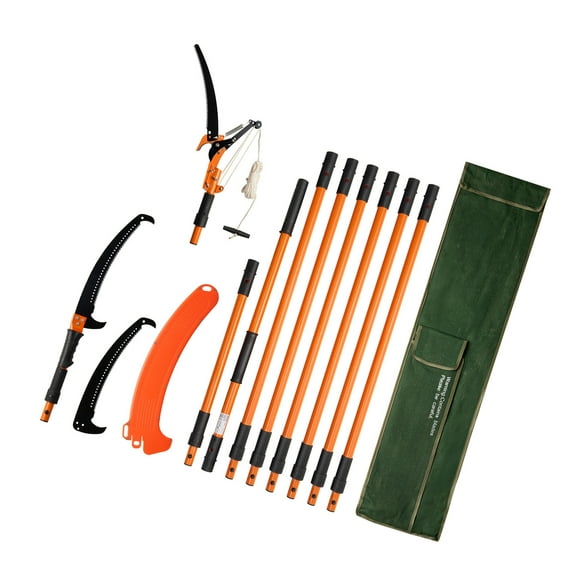 KFFKFF Manual Pole Saw, 4.46-26.4 ft Extendable Tree Pruner with Scissors, Durable 65Mn Steel Blade, Lightweight Fiberglass Handle, Dual Double-Hook Saws, Ideal for Trimming High Branches, Palms