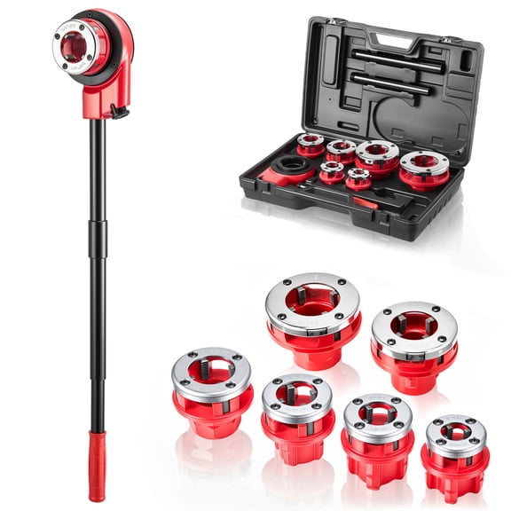 KFFKFF Manual Ratchet Pipe Threader Kit with 6 Dies, 1/2" NPT to 2" NPT, Portable Threading Tool Set with Toolbox for Plumbing Projects and Repairs
