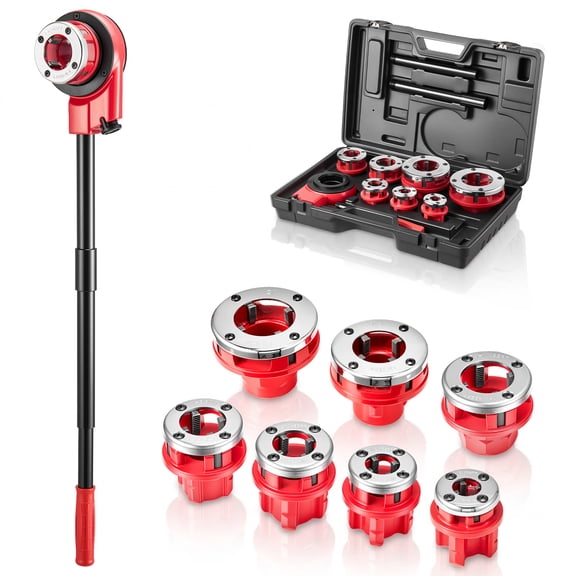 KFFKFF Manual Ratchet Pipe Threader Kit with 7 Dies, 3/8" BSPT to 2" BSPT, Portable Threading Tool Set with Toolbox for Plumbing Projects and Repairs