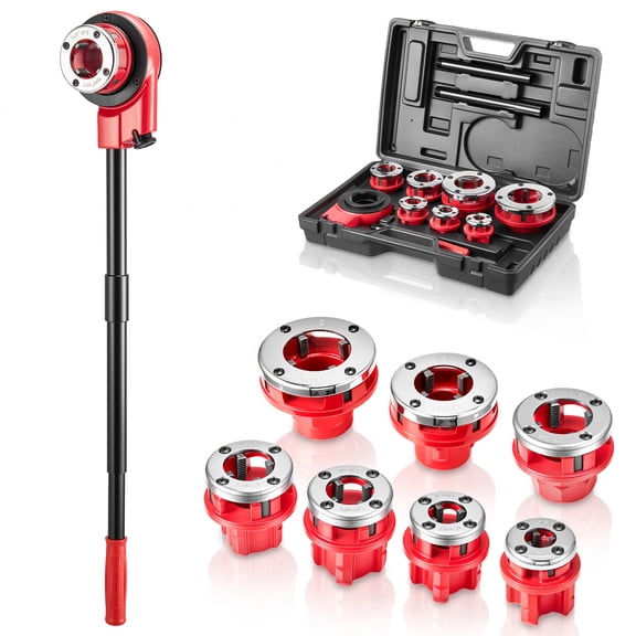 KFFKFF Manual Ratchet Pipe Threader Kit with 7 Dies, 3/8" NPT to 2" NPT, Portable Threading Tool Set with Toolbox for Plumbing Projects and Repairs
