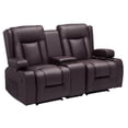 thumbnail image 1 of KFFKFF Manual Reclining Loveseat Sofa with Center Console, Faux Leather Upholstery, USB Ports, Cup Holders, and Storage Pockets, Dual Recliner Chair for Living Room or RV, Brown, 1 of 9