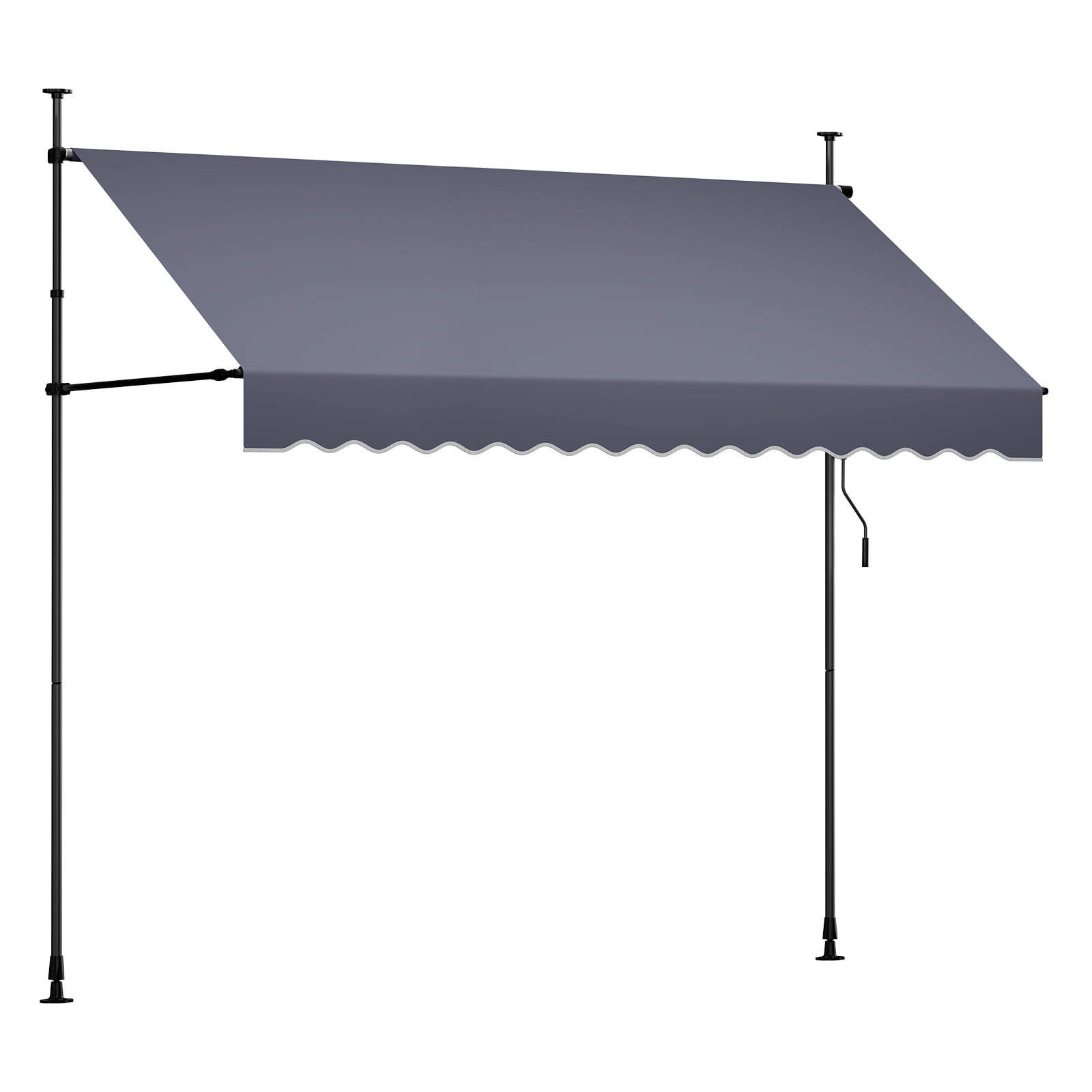 KFFKFF Manual Retractable Awning, 118" Outdoor Adjustable Sunshade Shelter, Height-Adjustable Patio Canopy with Crank Handle for Backyard, Garden, Balcony, Dark Gray