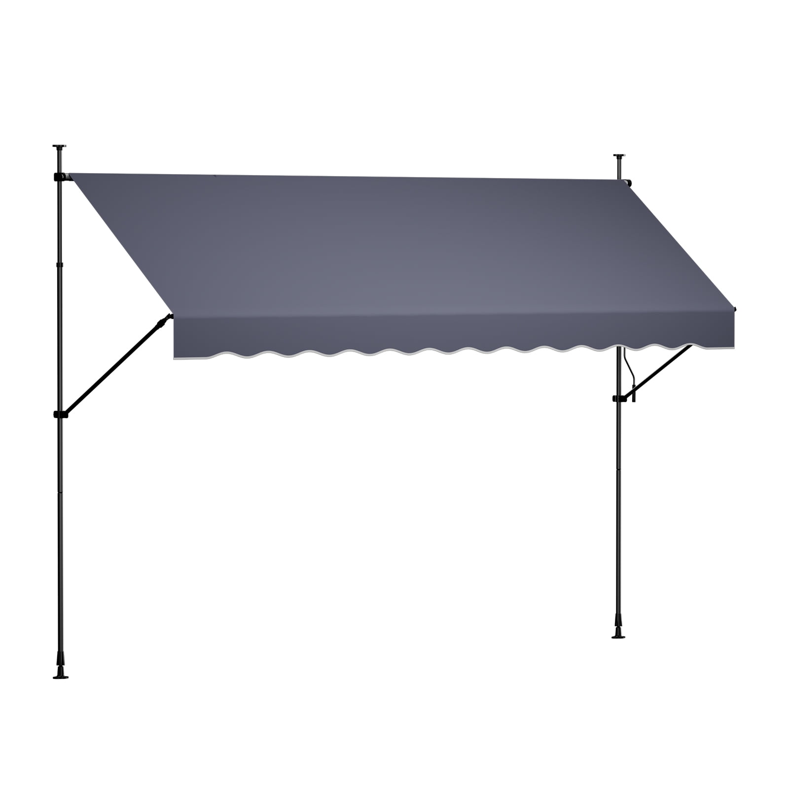 KFFKFF Manual Retractable Awning, 138" Outdoor Adjustable Patio Sunshade Shelter, Height-Adjustable Door and Window Canopy with Crank Handle for Backyard, Garden, Balcony, Dark Gray