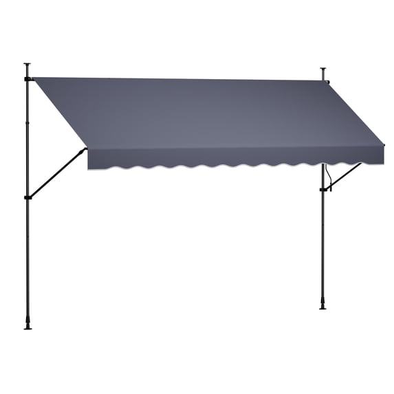 KFFKFF Manual Retractable Awning, 157" Outdoor Adjustable Sunshade Shelter, Height-Adjustable Patio Canopy with Crank Handle for Backyard, Garden, Balcony, Dark Gray
