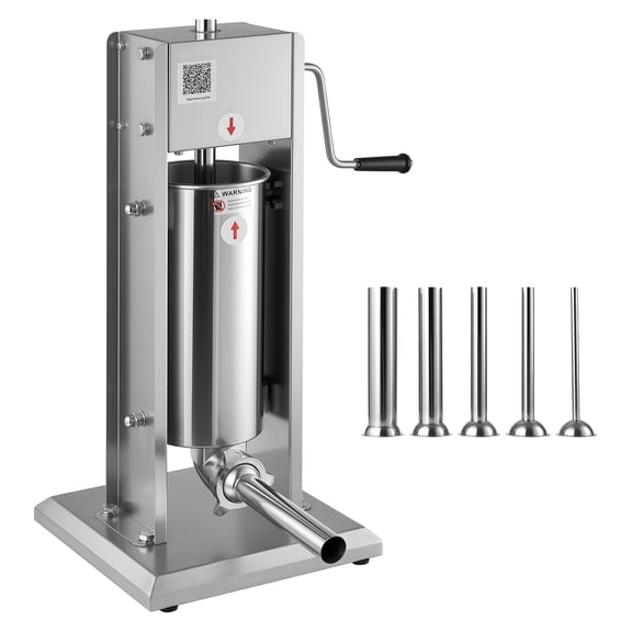 KFFKFF Manual Sausage Stuffer, 11 LBS / 5 L Vertical Meat Filling Machine, Dual-Speed Stainless Steel Meat Filler with 5 Stuffing Tubes, Suitable for Home and Commercial Use