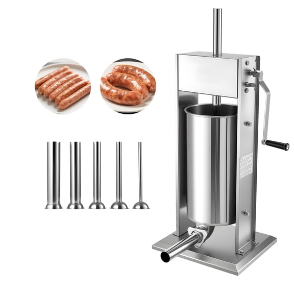 KFFKFF Manual Sausage Stuffer, 33 lbs / 15 L Vertical Meat Filling Machine, Durable Meat Stuffing Equipment with Dual-Speed Operation and 5 Filling Tubes,Suitable for Home and Commercial Applications