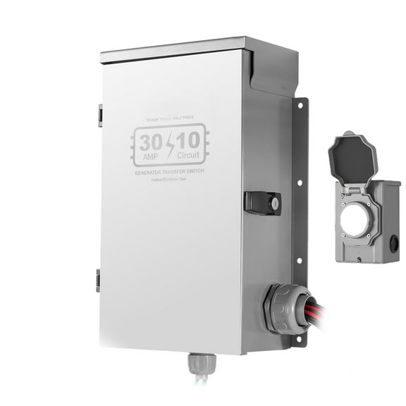 KFFKFF Manual Transfer Switch, 30-Amp 10-Circuit, Prewired Generator Switch Kit with NEMA L14-30P Power Inlet Box, Double-Throw Design, NEMA 3R, Mechanical Watt Meter,Compatible with 7500W Generators