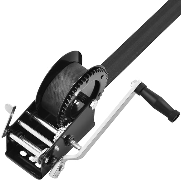 KFFKFF Manual Winch, Towing Capacity of 3500 lbs, Robust Boat Trailer Winch with 33 ft Polyester Strap and Bi-Directional Ratchet, Hand-Operated Rope Crank for Trailer, Boat or ATV Hauling