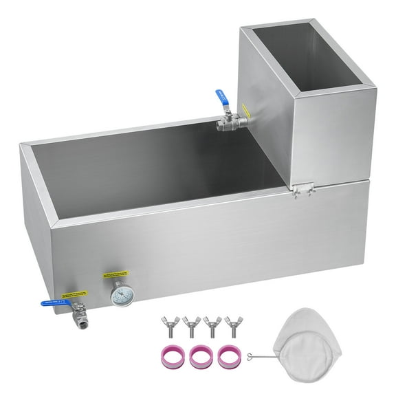 KFFKFF Maple Syrup Evaporator Pan, 19.6 Gallon Capacity, Produces 285 Cups of 8.8oz Syrup, Flat Pan with Thermometer, Dual Valves, Compatible with 3 Heating Methods, Durable 304 Stainless Steel