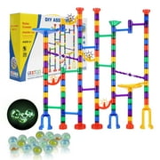 KFFKFF Marble Track Kit, 145 Unit Marble Labyrinth Construction Block Mind Game, Including 5 Luminescent Marbles + 40 Glass Marbles, Informative Learning Raceway STEM Playthings