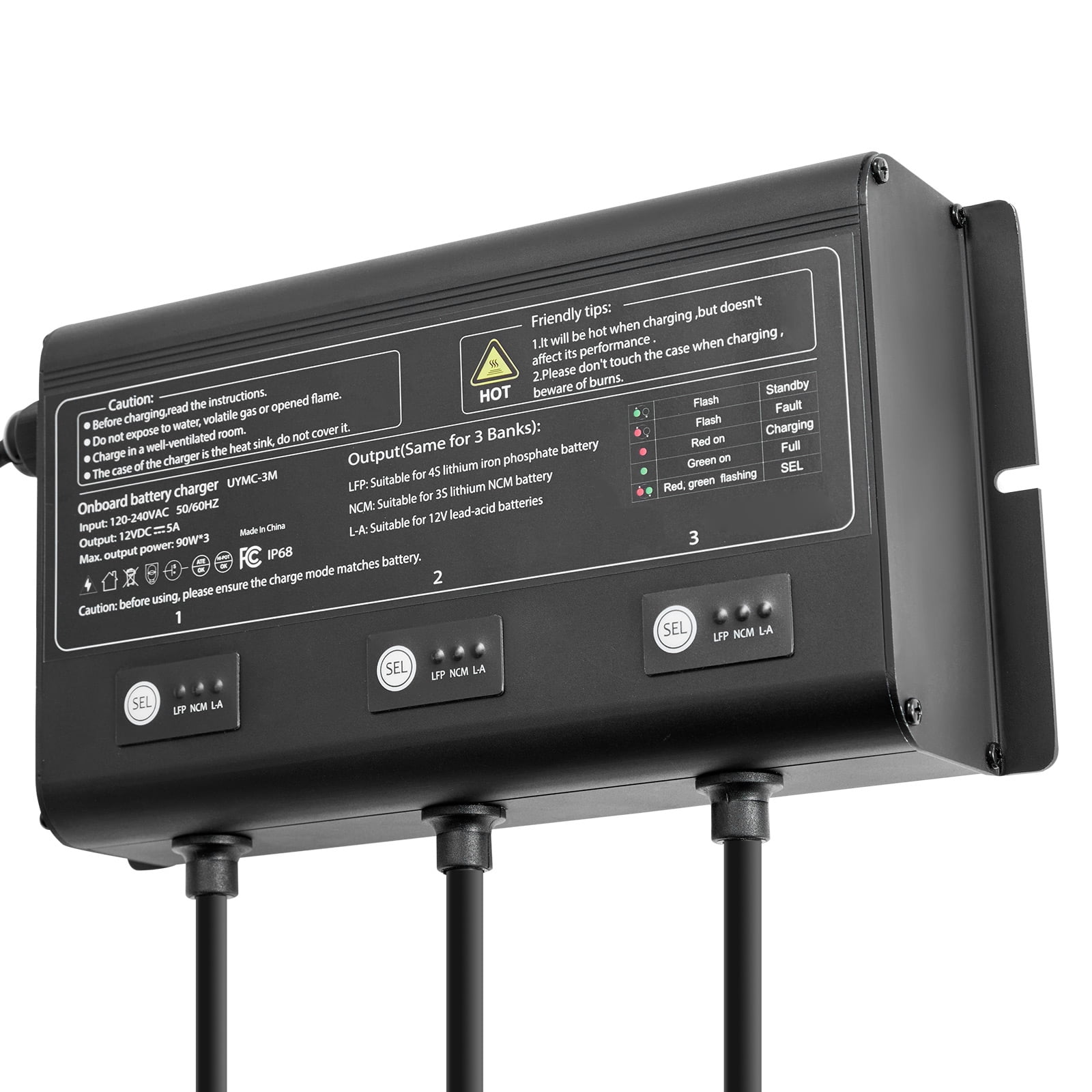 KFFKFF Marine Battery Charger, 3-Bank, 5A 12V Onboard Charger, IP68 Waterproof Smart Charger, Compatible with Lithium-Ion (LiFePO4), NCM, and Lead-Acid Batteries for Boats, Yachts, RVs, and Trailers