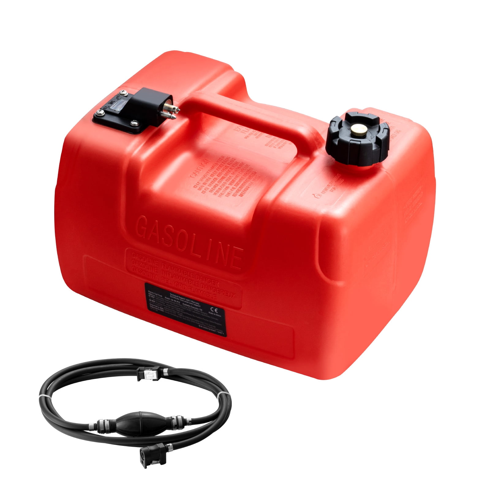KFFKFF Marine Fuel Tank, 3 Gallon/12L, Portable Boat Fuel Gas Tank for Outboard Engine Boats, Plastic Outboard Marine Boat Fuel Tank with Hose, Easy to Carry for Yacht, Fishing Boat, Deck Boat