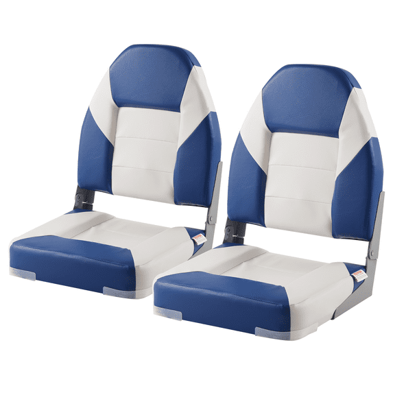 KFFKFF Marine Seats, 21.85" High-Back Folding Seats, Enhanced Sponge Cushion & Hinge Design, Foldable Captain Chairs for Fishing, Sightseeing, Speedboats & Canoes, Set of 2