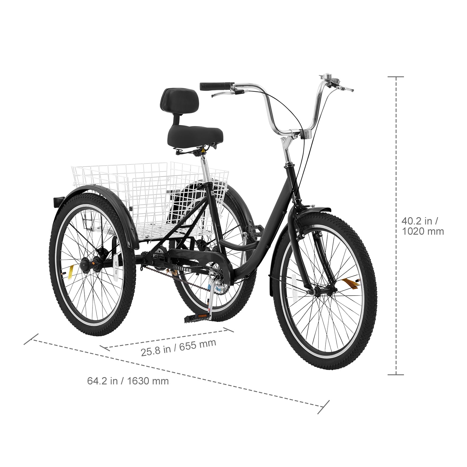 KFFKFF Mature Trike, 20 Inch Triple-Wheeled Cycle, Trio-Wheeled Cruiser, Carbon Steel Construct with Basket & Modifiable Saddle, Leisure Shopping Trikes for Elderly, Ladies, Gentlemen (Black)